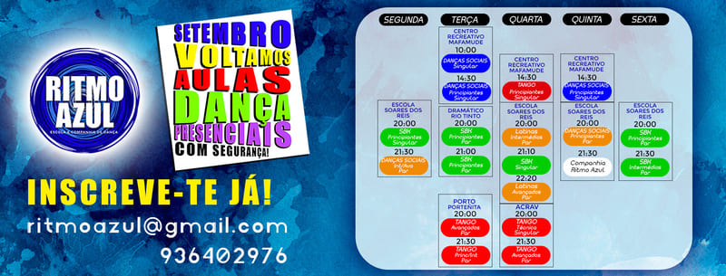 horario de aulas de dança latinas, tango, salsa, bachata no Porto pela escola de dança Ritmo Azul